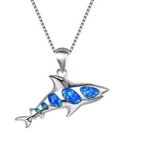 Silver and Opal Shark Necklace